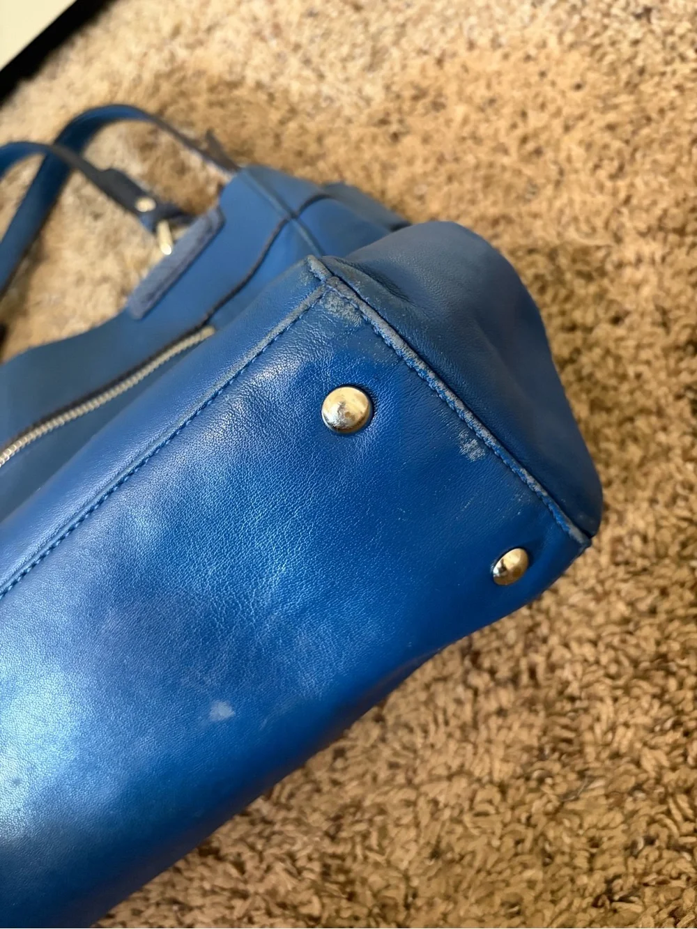 Coach Penelope Cobalt Blue Leather Tote Bag Snakeskin Trim EUC